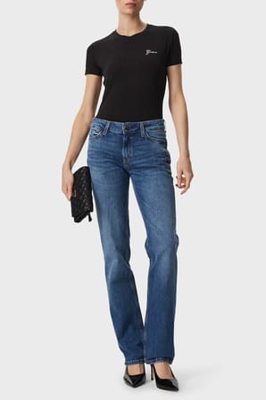 Guess New SS Cn Mini Logolu T Shirt W6YI12K3751 Kadın T SHİRT W6YI12 K3751 JBLK SİYAH
