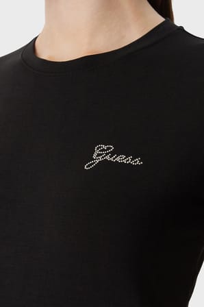 Guess New SS Cn Mini Logolu T Shirt W6YI12K3751 Kadın T SHİRT W6YI12 K3751 JBLK SİYAH