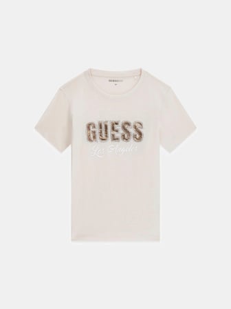 Guess Kısa Kollu Bisiklet Yaka Yılan Desenli Yazılı Yapay Elmaslı Kadın Beyaz T-shirt W6YI30K4349-G012