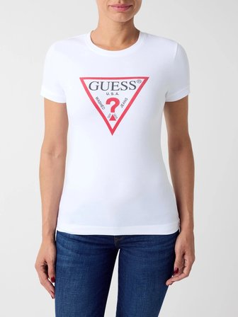 Guess Yeni Kısa Kollu Bisiklet Yaka Original Taş İşlemeli Kadın Beyaz T-shirt W6YI54K4870-G011