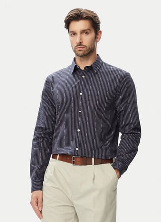 Guess Lacivert Erkek Regular Fit Çizgili Gömlek M6RH71WK001-SM3G Fil Regular Gömlek