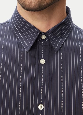 Guess Lacivert Erkek Regular Fit Çizgili Gömlek M6RH71WK001-SM3G Fil Regular Gömlek