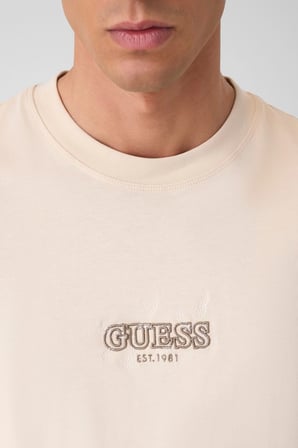 Guess Bisiklet Yaka Kısa Kollu Küçük Logolu Nakışlı Oversize Erkek Krem T-shirt M6YI46K4232-G1CV