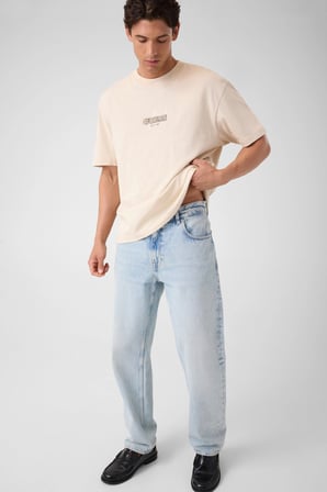 Guess Bisiklet Yaka Kısa Kollu Küçük Logolu Nakışlı Oversize Erkek Krem T-shirt M6YI46K4232-G1CV