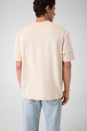 Guess Bisiklet Yaka Kısa Kollu Küçük Logolu Nakışlı Oversize Erkek Krem T-shirt M6YI46K4232-G1CV
