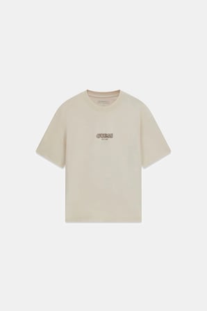 Guess Bisiklet Yaka Kısa Kollu Küçük Logolu Nakışlı Oversize Erkek Krem T-shirt M6YI46K4232-G1CV