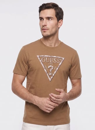 Guess Kahverengi Erkek T-Shirt M6YI47K4233-G1N9 Leave T-Shirt