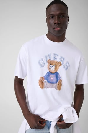 Guess Kısa Kollu Basic Guess Ayıcıklı Erkek Beyaz T-shirt M6YI75K5409-G011