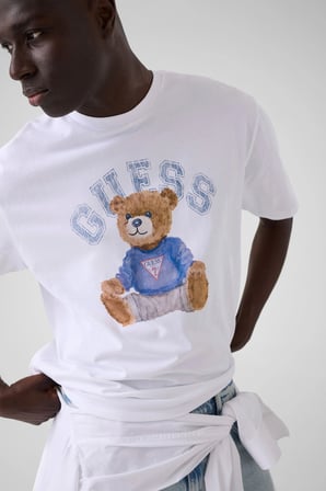 Guess Kısa Kollu Basic Guess Ayıcıklı Erkek Beyaz T-shirt M6YI75K5409-G011
