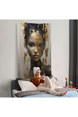 Altın Detaylı Güzel Kadın Duvar Örtüsü-7625