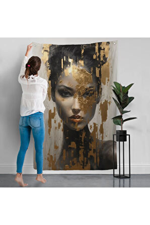 Altın Detaylı Güzel Kadın Duvar Örtüsü-7625