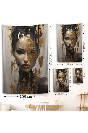 Altın Detaylı Güzel Kadın Duvar Örtüsü-7625