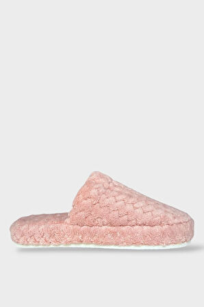 Kadın Zikzak Desen İçi Kürklü Kaymaz Taban Ev Terliği PEMBE