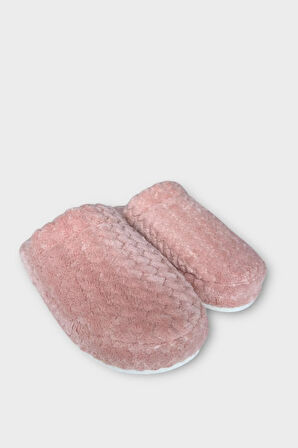 Kadın Zikzak Desen İçi Kürklü Kaymaz Taban Ev Terliği PEMBE