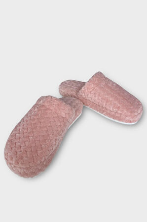 Kadın Zikzak Desen İçi Kürklü Kaymaz Taban Ev Terliği PEMBE