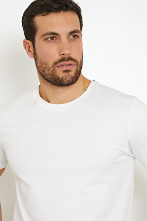 Erkek Guess Nakış İşleme Logolu T-Shirt - Beyaz | M