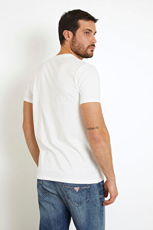 Erkek Guess Nakış İşleme Logolu T-Shirt - Beyaz | M