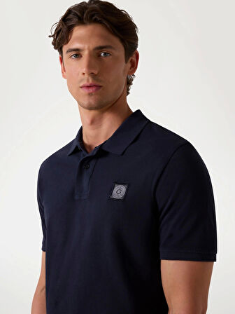 Guess Erkek Lacivert Yıkamalı Polo Tişört