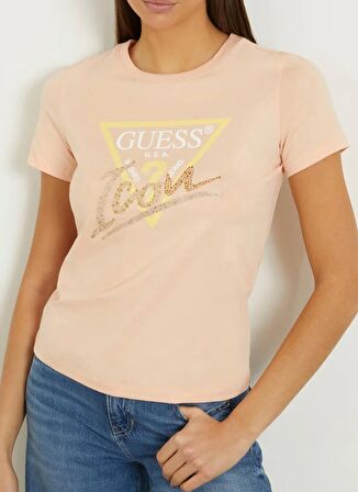 Guess Bisiklet Yaka Şeftali Kadın T-Shirt W4GI20I3Z14-G6J4