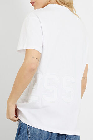 Erkek Guess Önde Logo Peçli T-Shirt - Beyaz | S