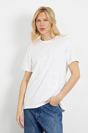 Erkek Guess Önde Logo Peçli T-Shirt - Beyaz | L