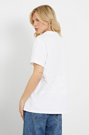 Erkek Guess Önde Logo Peçli T-Shirt - Beyaz | L