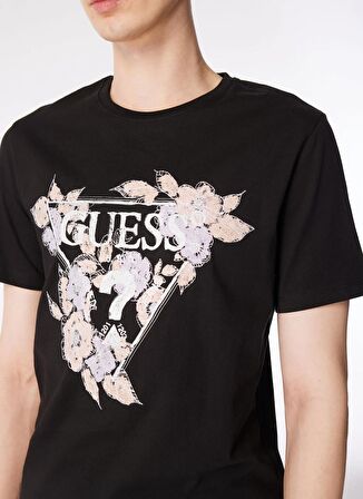 Guess Bisiklet Yaka Baskılı Siyah Erkek T-Shirt M4GI11I3Z14JBLK_SS CN FLOWERS TRIAN