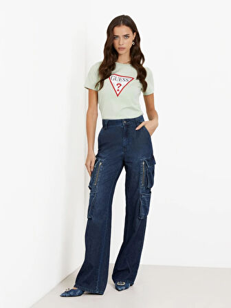 Kadın Üçgen Logolu T-shirt-Yeşil | L