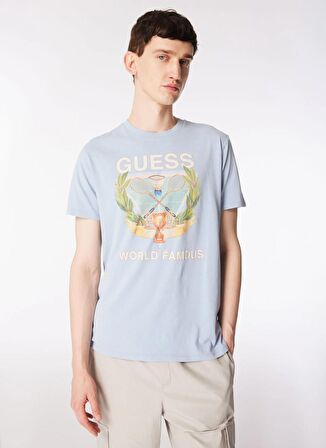 Guess Bisiklet Yaka Baskılı Mavi Erkek T-Shirt M4GI60K9RM1FB3H_SS BSC WORLD FAMOUS