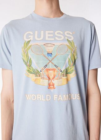 Guess Bisiklet Yaka Baskılı Mavi Erkek T-Shirt M4GI60K9RM1FB3H_SS BSC WORLD FAMOUS