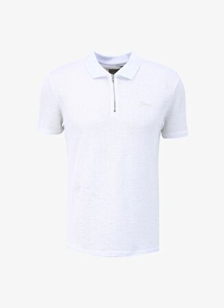 Guess Düz Beyaz Erkek Polo T-Shirt M4GP24R7400G011_SS GAUZE JERSEY ZIP