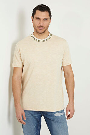 Erkek Guess SS Yan Logolu T-Shirt - Bej  | S
