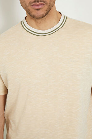 Erkek Guess SS Yan Logolu T-Shirt - Bej  | S