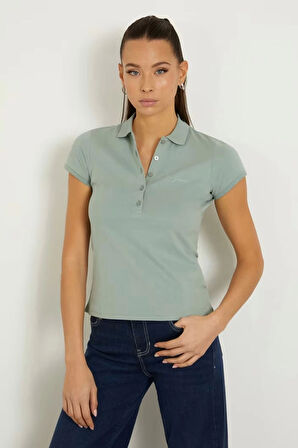 Guess Kadın Logolu  Yeşil T-Shirt