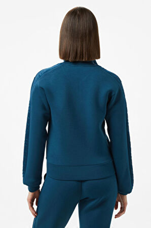 Kadın Kabartma Desenli Scuba Sweatshirt - Petrol Mavisi | XS