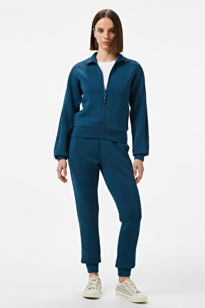 Kadın Kabartma Desenli Scuba Sweatshirt - Petrol Mavisi | XS