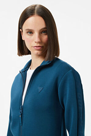 Kadın Kabartma Desenli Scuba Sweatshirt - Petrol Mavisi | XS