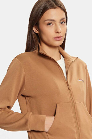Kadın Gelsey Full Zip Logolu Sweatshirt - Camel | L