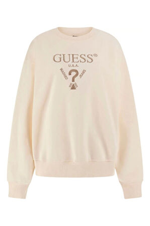 Guess Kadın Bej Logolu Sweatshirt