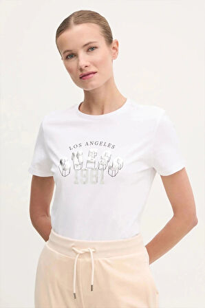 Guess Kadın Beyaz Logolu T-Shirt