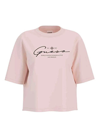 Guess V5RI12I3Z14G6F4 GUESS SIGNATURE TEE Krem Yuvarlak Yaka Box Fit Desenli Kadın T-Shirt