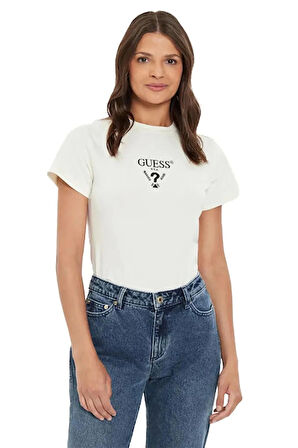Guess Kadın Siyah Önü Logolu T-Shirt