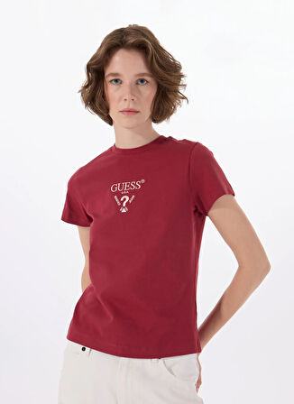 Guess V4YI21KCDH1G580 COLETTE SS TEE Kırmızı Yuvarlak Yaka Slim Fit Desenli Kadın T-Shirt