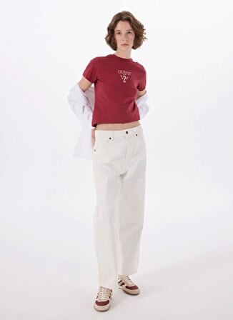 Guess V4YI21KCDH1G580 COLETTE SS TEE Kırmızı Yuvarlak Yaka Slim Fit Desenli Kadın T-Shirt