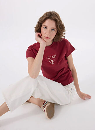 Guess V4YI21KCDH1G580 COLETTE SS TEE Kırmızı Yuvarlak Yaka Slim Fit Desenli Kadın T-Shirt