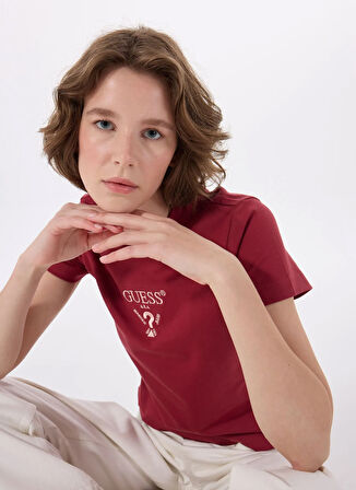 Guess V4YI21KCDH1G580 COLETTE SS TEE Kırmızı Yuvarlak Yaka Slim Fit Desenli Kadın T-Shirt