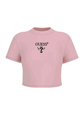Guess V4YI20KCDH1G66B COLETTE CROP TEE Pembe Yuvarlak Yaka Box Fit Desenli Kadın T-Shirt