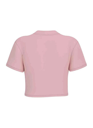 Guess V4YI20KCDH1G66B COLETTE CROP TEE Pembe Yuvarlak Yaka Box Fit Desenli Kadın T-Shirt