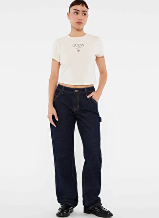 Guess Yüksek Bel Düz Paça Relaxed Lacivert Kadın Denim Pantolon GO ZIP CARPENTER PAN - CO RUFUS RG