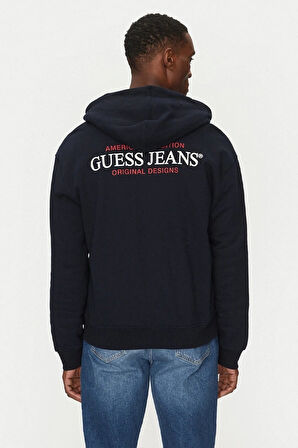 Erkek Gj Fermuarlı Kapüşonlu Sweatshirt - Lacivert | L